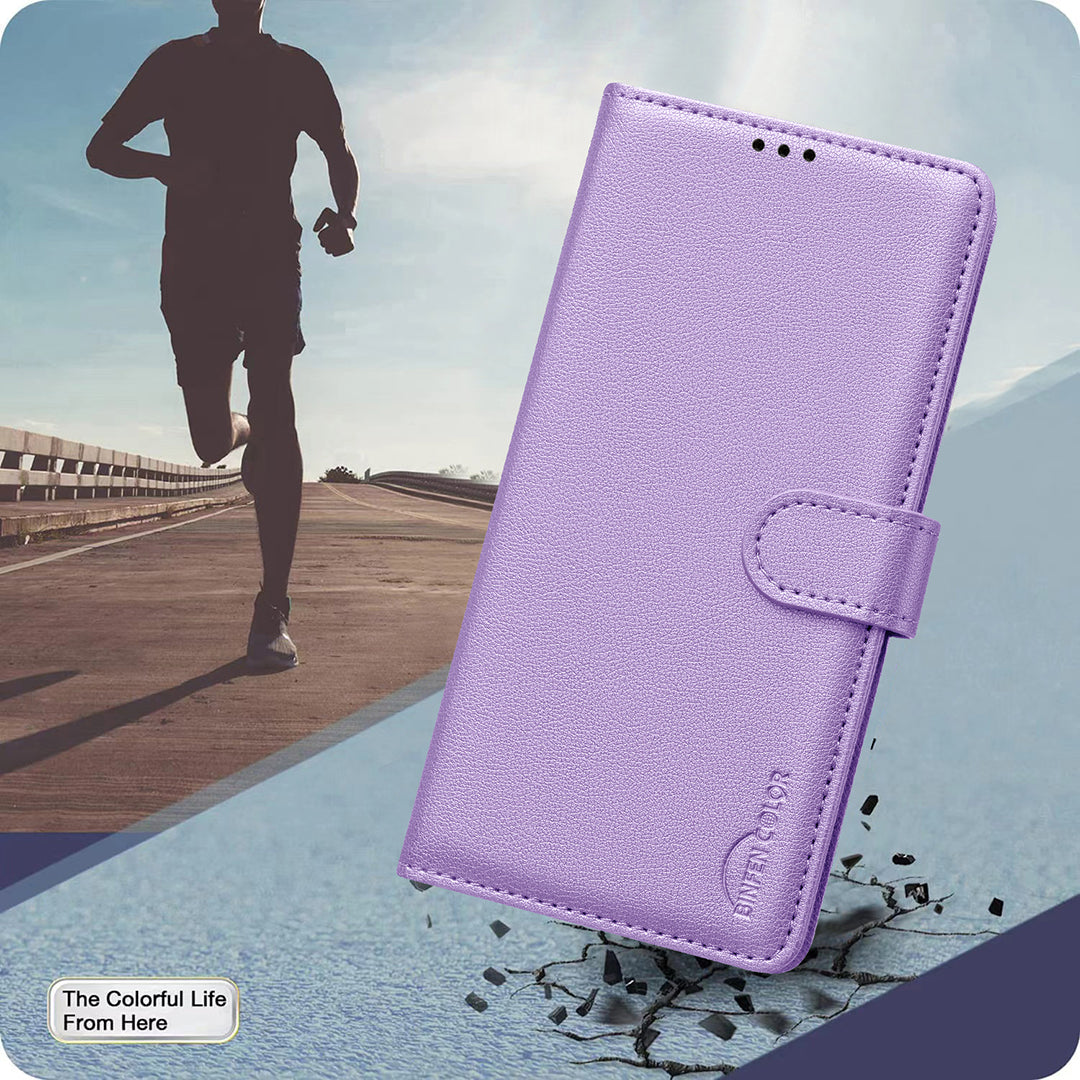For Samsung Galaxy A57 5G Leather Case BINFEN COLOR BF32 Wallet RFID Blocking Phone Cover - Purple