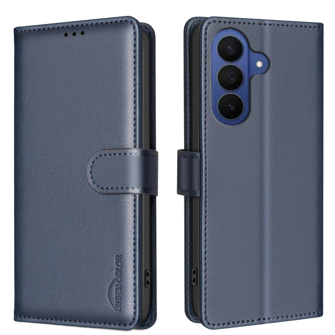 For Samsung Galaxy A57 5G Leather Case BINFEN COLOR BF32 Wallet RFID Blocking Phone Cover - Blue