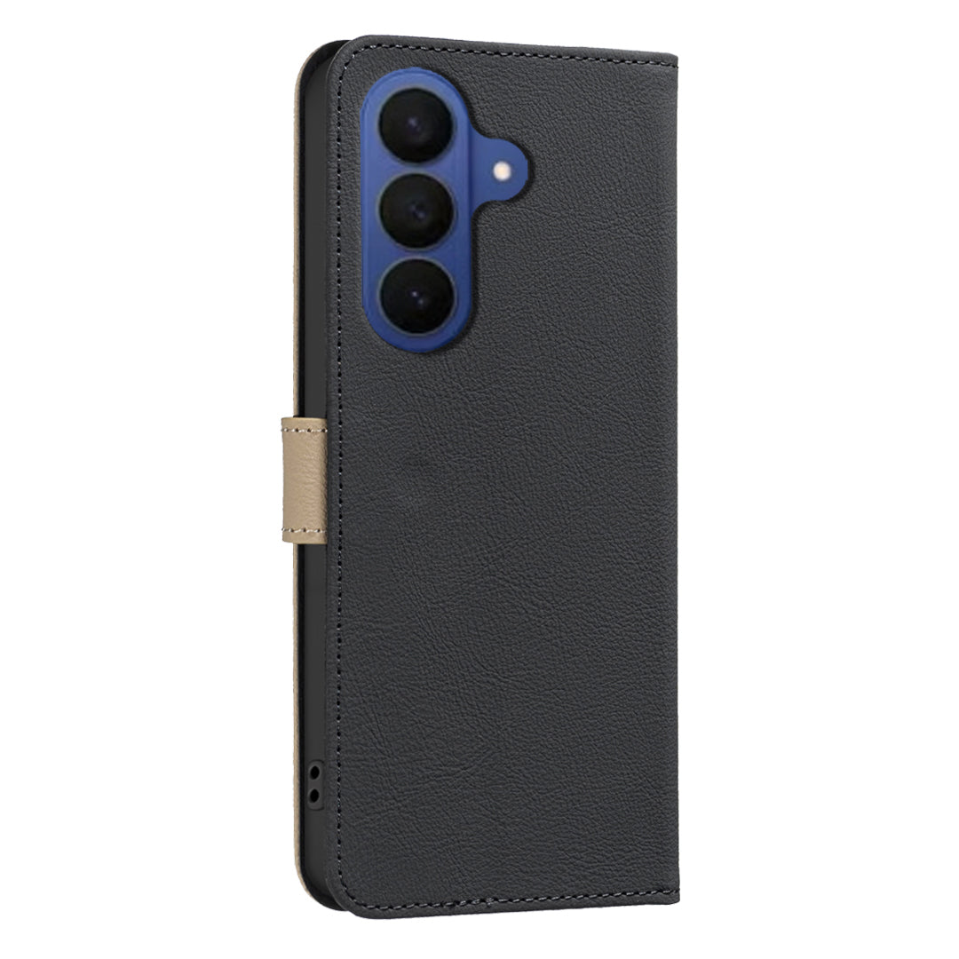 For Samsung Galaxy A57 5G Leather Case BINFEN COLOR BF36 Floral Pattern Phone Cover RFID Blocking Wallet Stand - Black