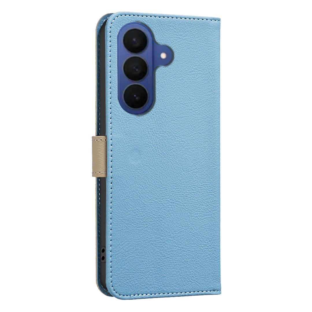 For Samsung Galaxy A57 5G Leather Case BINFEN COLOR BF36 Floral Pattern Phone Cover RFID Blocking Wallet Stand - Baby Blue