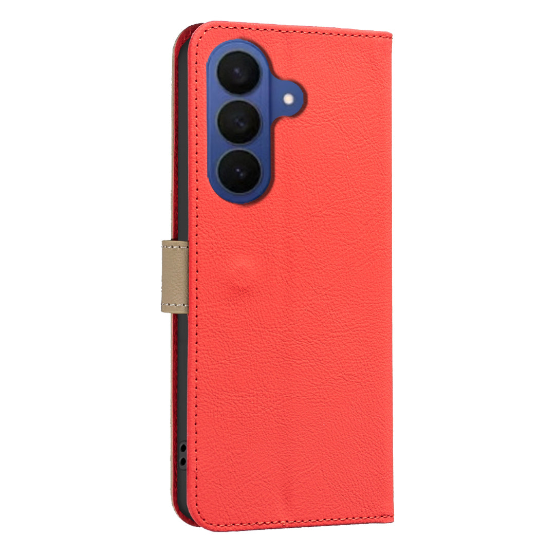 For Samsung Galaxy A57 5G Leather Case BINFEN COLOR BF36 Floral Pattern Phone Cover RFID Blocking Wallet Stand - Red