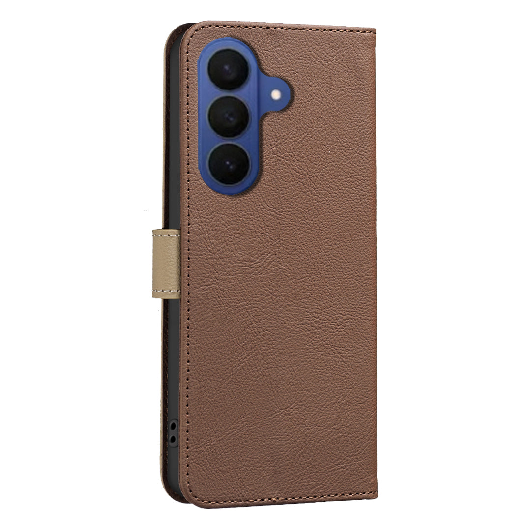 For Samsung Galaxy A57 5G Leather Case BINFEN COLOR BF36 Floral Pattern Phone Cover RFID Blocking Wallet Stand - Brown