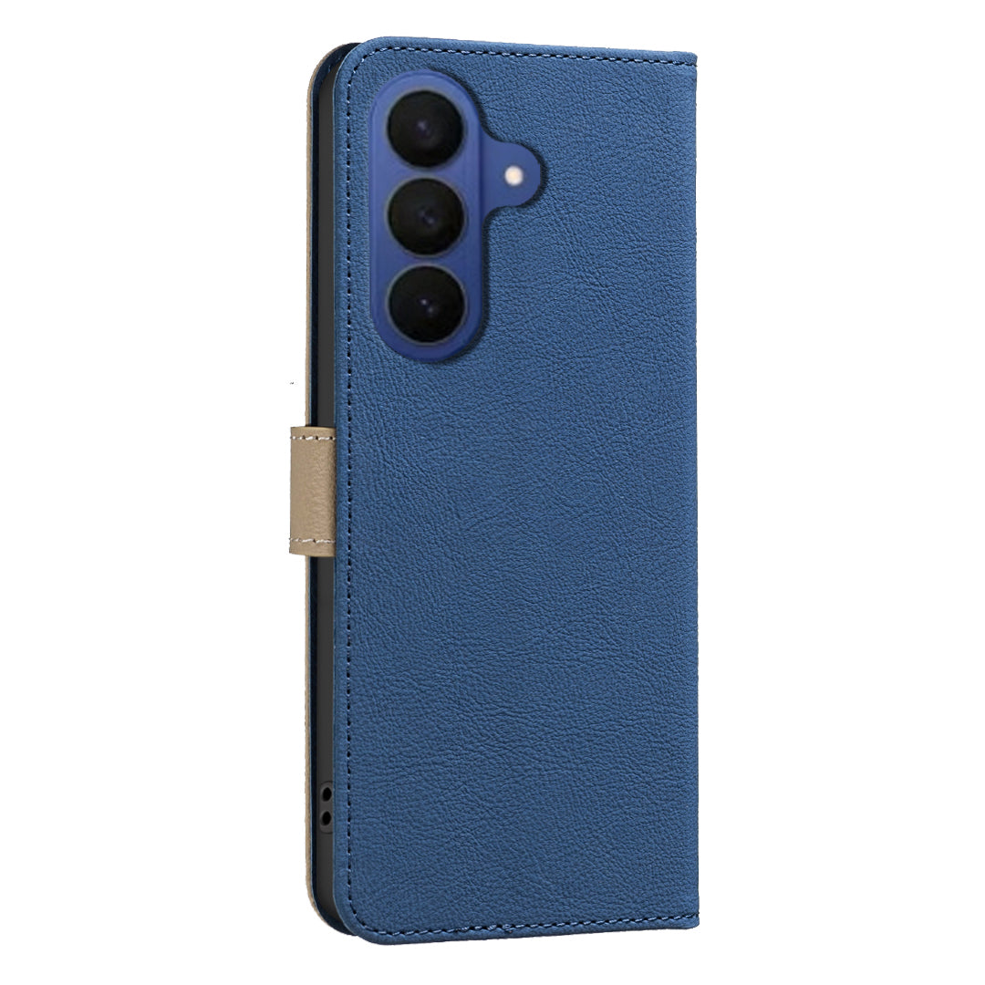 For Samsung Galaxy A57 5G Leather Case BINFEN COLOR BF36 Floral Pattern Phone Cover RFID Blocking Wallet Stand - Dark Blue