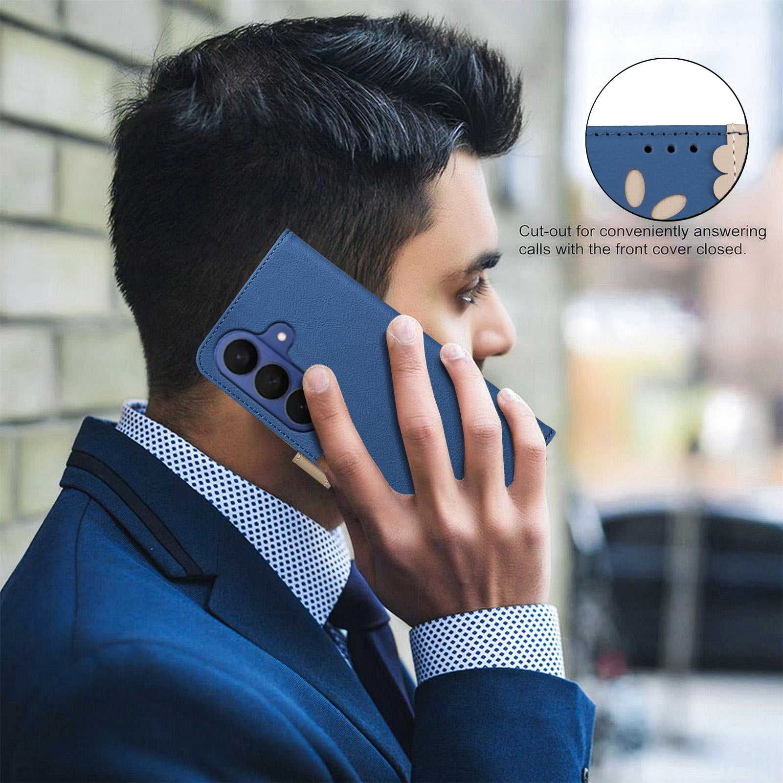 For Samsung Galaxy A57 5G Leather Case BINFEN COLOR BF36 Floral Pattern Phone Cover RFID Blocking Wallet Stand - Dark Blue