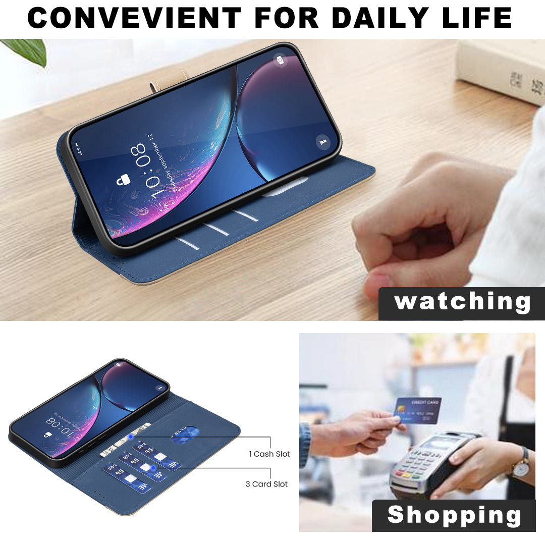 For Samsung Galaxy A57 5G Leather Case BINFEN COLOR BF36 Floral Pattern Phone Cover RFID Blocking Wallet Stand - Dark Blue