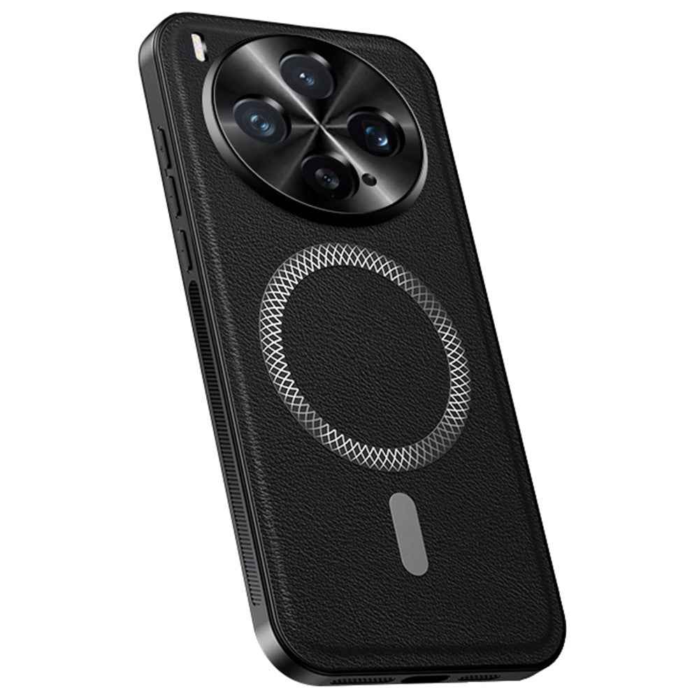 For vivo X300 5G Magnetic Case PU TPU PC Phone Back Cover with Metal Lens Frame - Black