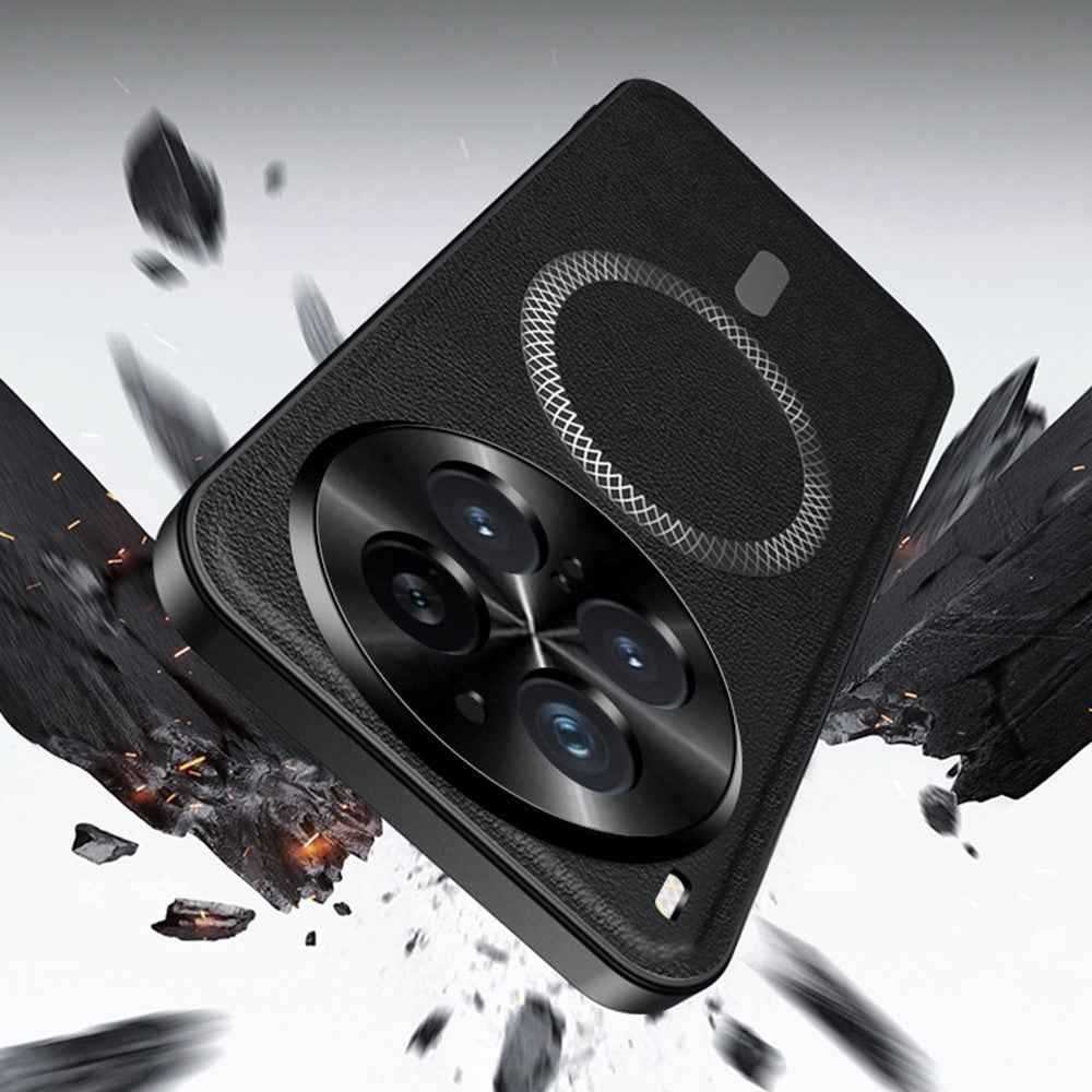 For vivo X300 5G Magnetic Case PU TPU PC Phone Back Cover with Metal Lens Frame - Black