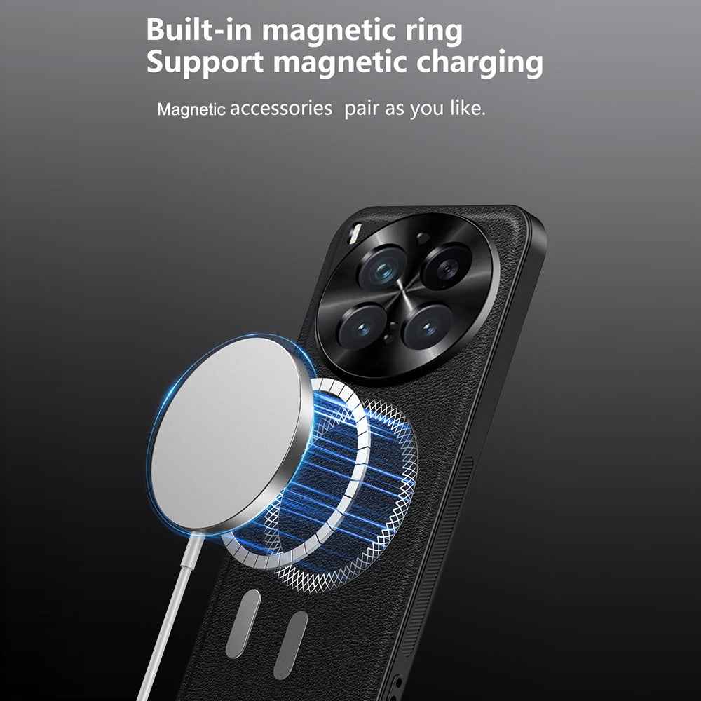 For vivo X300 5G Magnetic Case PU TPU PC Phone Back Cover with Metal Lens Frame - Black