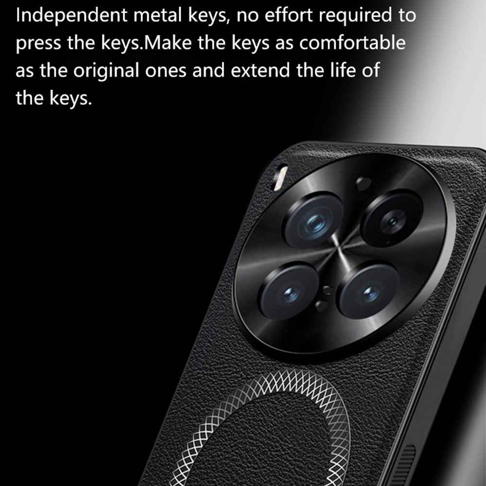 For vivo X300 5G Magnetic Case PU TPU PC Phone Back Cover with Metal Lens Frame - Black