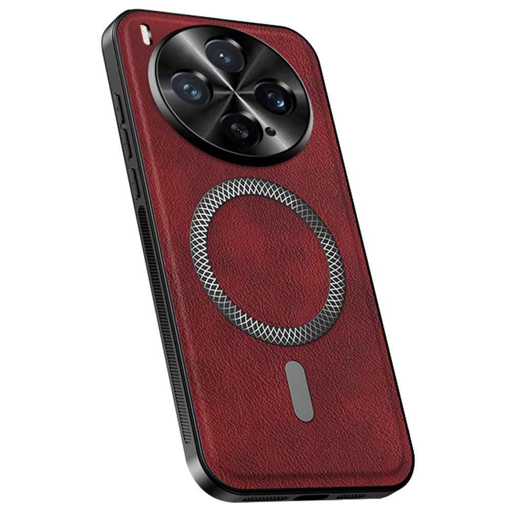 For vivo X300 5G Magnetic Case PU TPU PC Phone Back Cover with Metal Lens Frame - Wine Red