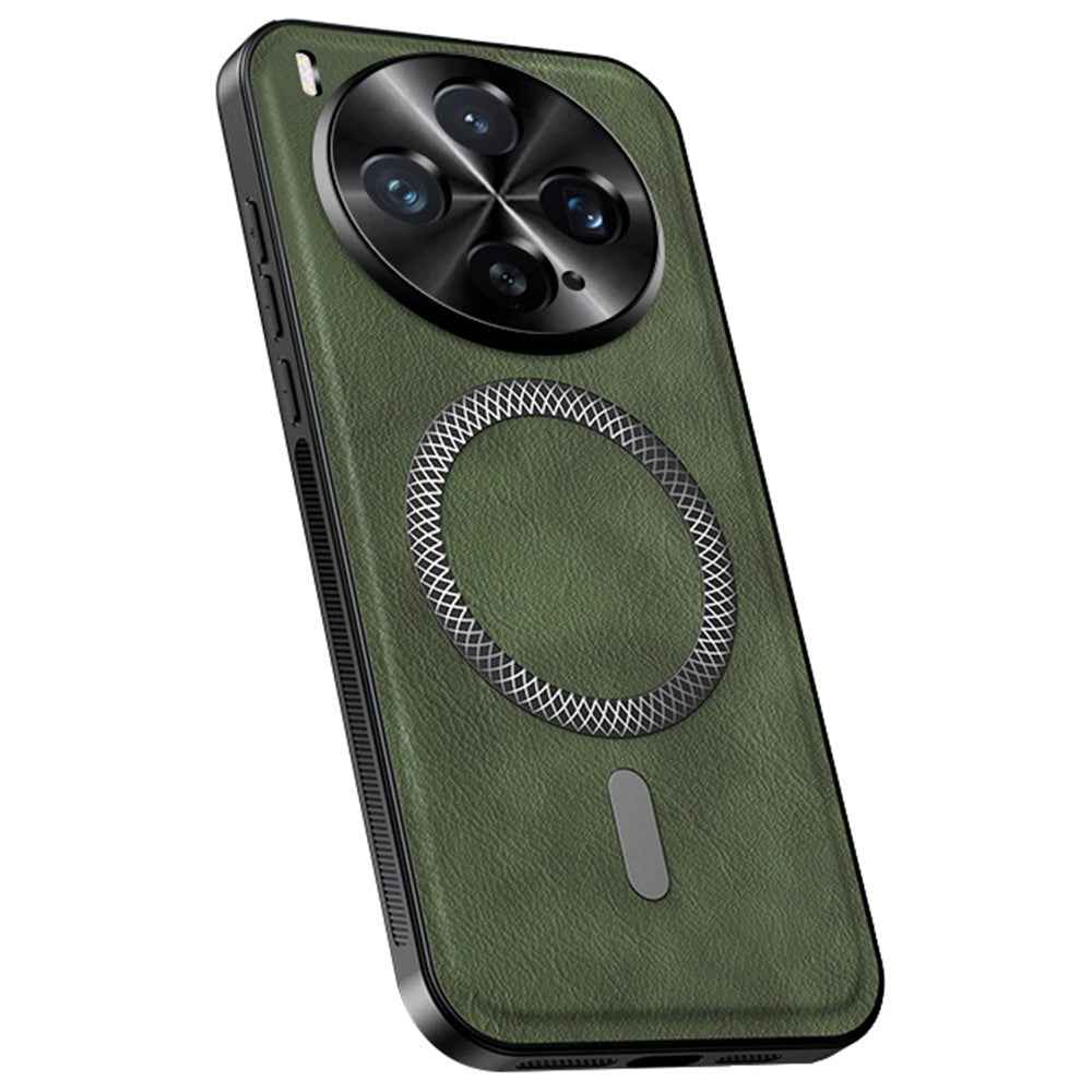 For vivo X300 5G Magnetic Case PU TPU PC Phone Back Cover with Metal Lens Frame - Green