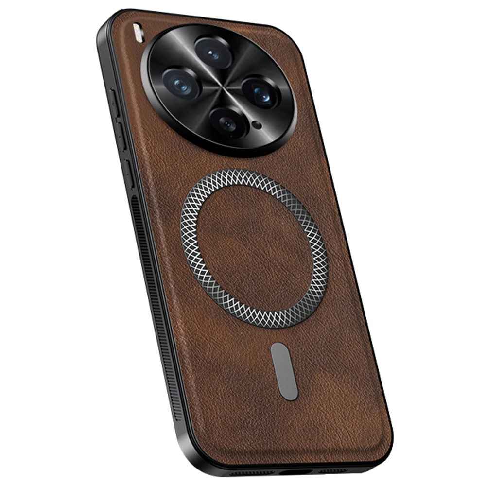 For vivo X300 5G Magnetic Case PU TPU PC Phone Back Cover with Metal Lens Frame - Brown