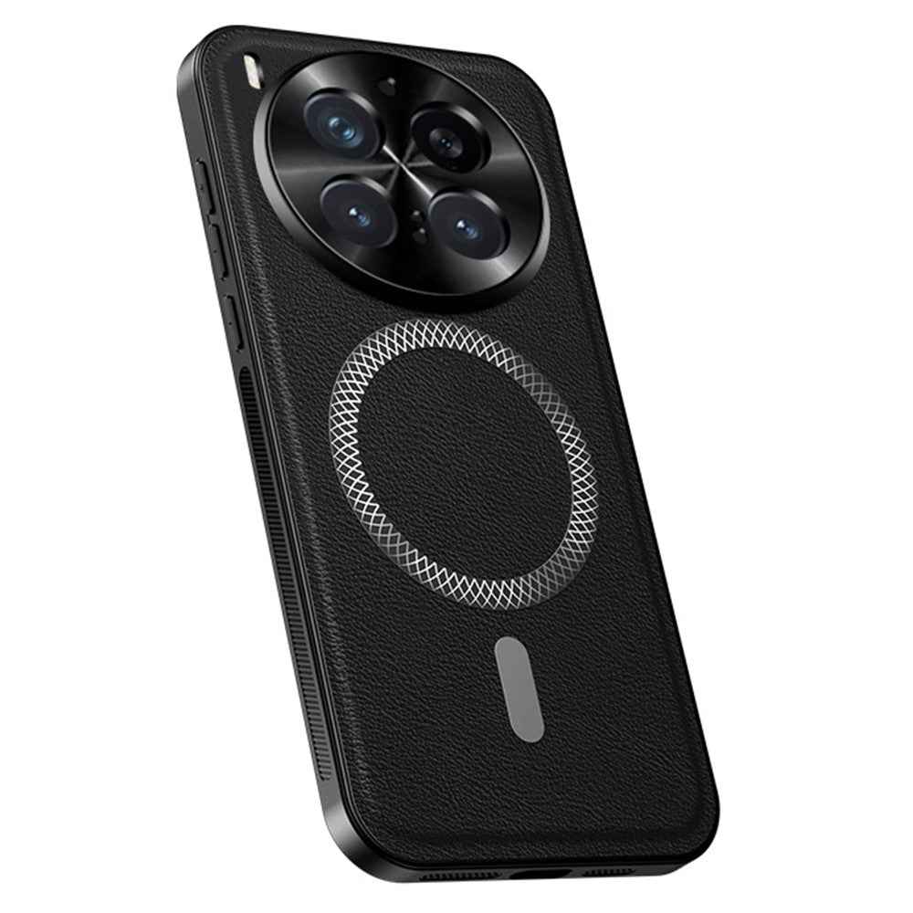 For vivo X300 Pro 5G Magnetic Case PU TPU PC Phone Back Cover with Metal Lens Frame - Black