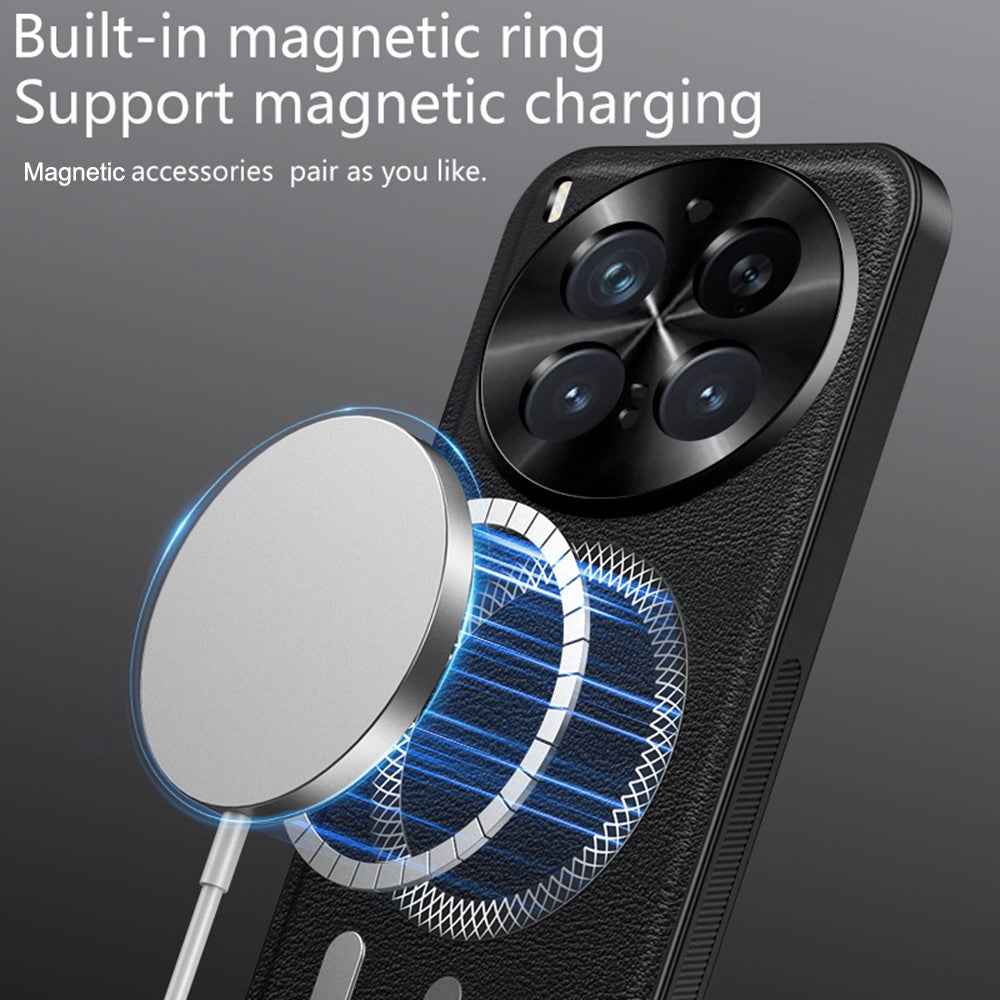 For vivo X300 Pro 5G Magnetic Case PU TPU PC Phone Back Cover with Metal Lens Frame - Black