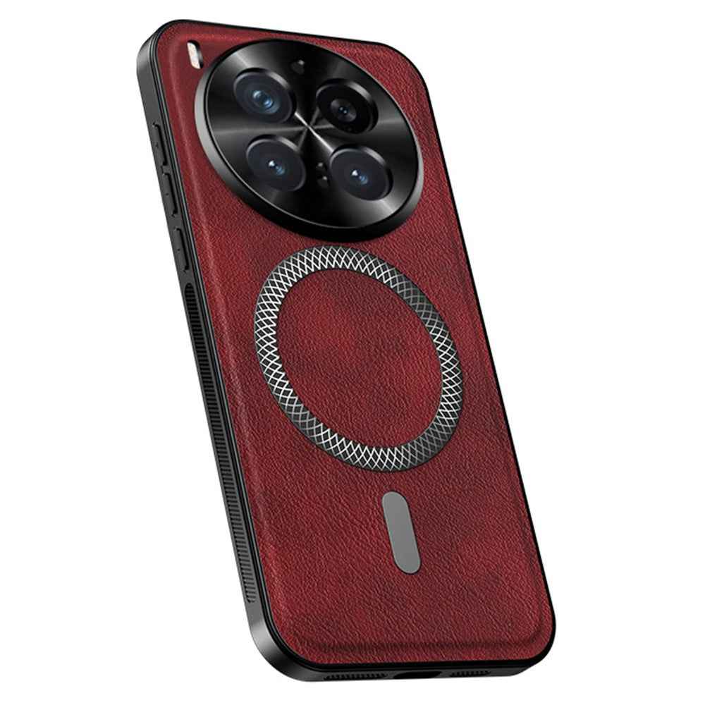 For vivo X300 Pro 5G Magnetic Case PU TPU PC Phone Back Cover with Metal Lens Frame - Wine Red