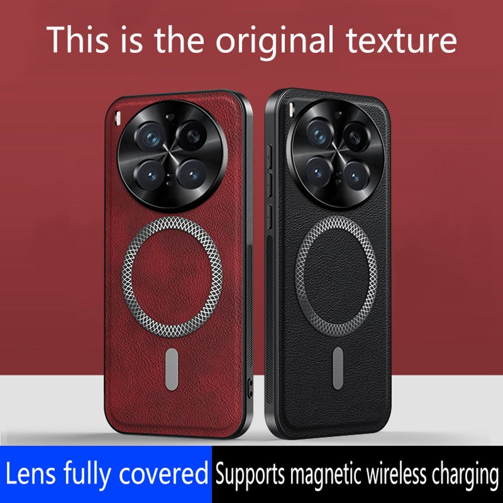 For vivo X300 Pro 5G Magnetic Case PU TPU PC Phone Back Cover with Metal Lens Frame - Wine Red