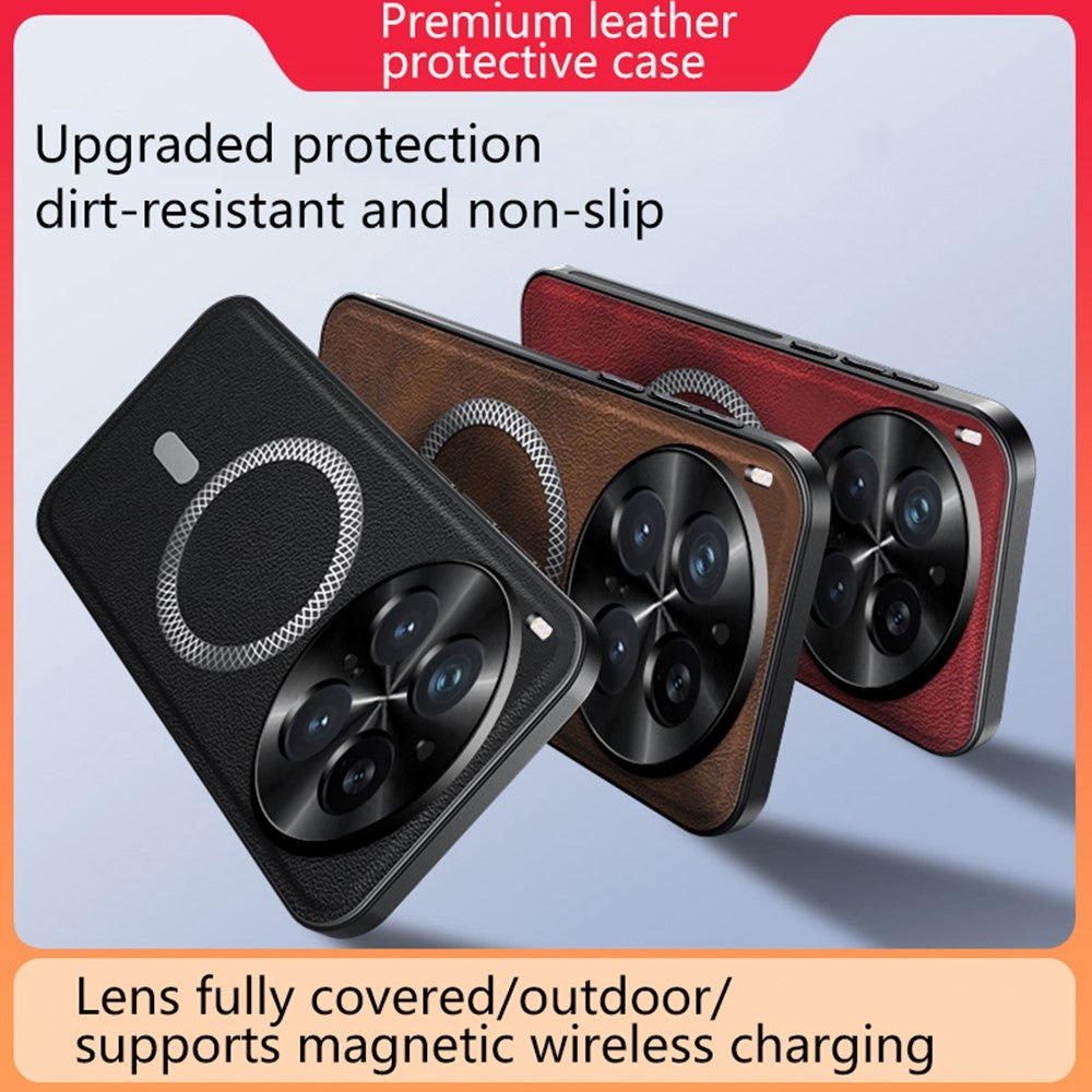 For vivo X300 Pro 5G Magnetic Case PU TPU PC Phone Back Cover with Metal Lens Frame - Wine Red