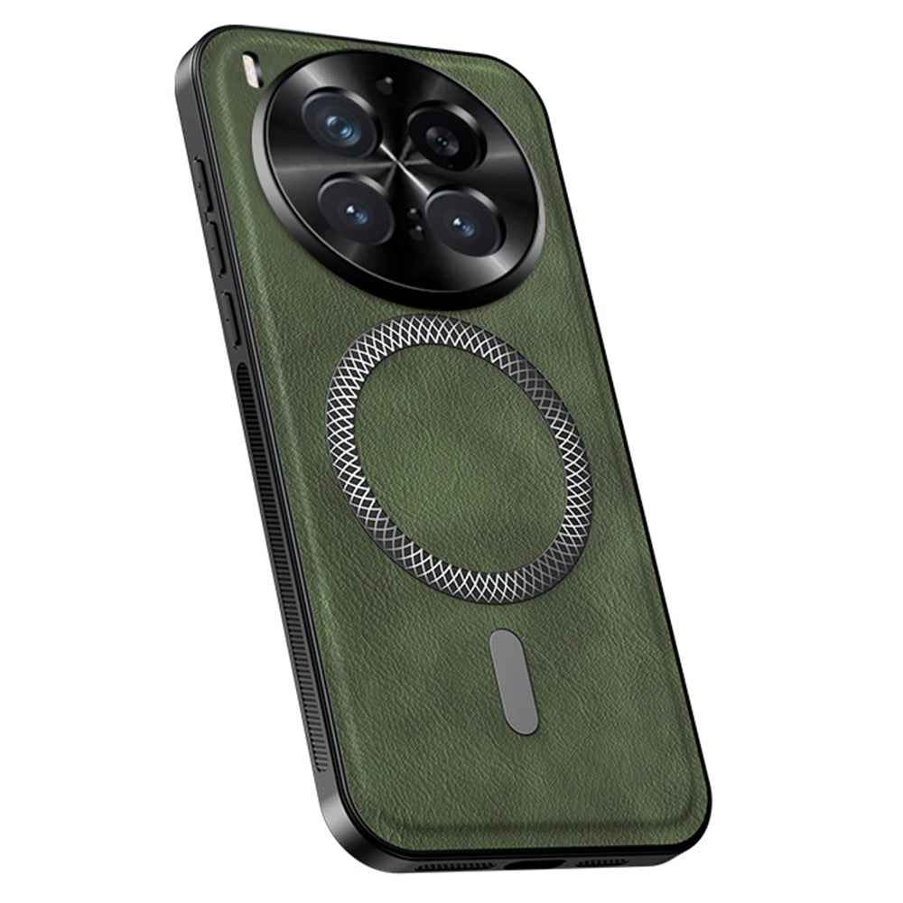 For vivo X300 Pro 5G Magnetic Case PU TPU PC Phone Back Cover with Metal Lens Frame - Green