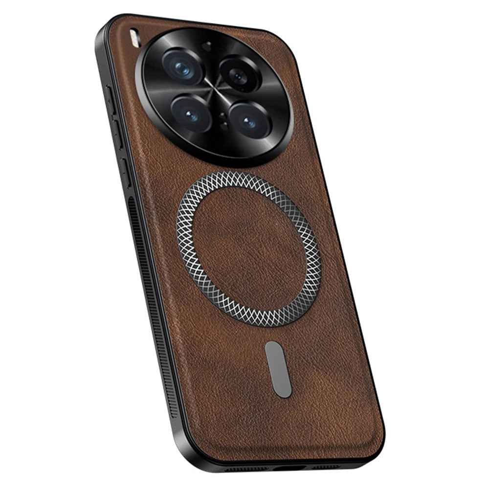 For vivo X300 Pro 5G Magnetic Case PU TPU PC Phone Back Cover with Metal Lens Frame - Brown