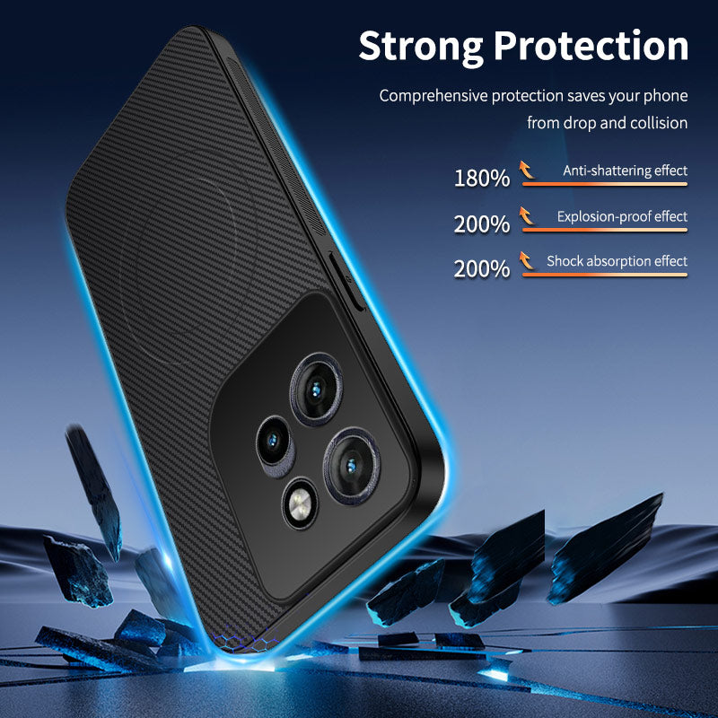 For Motorola Edge 70 5G Magnetic Case WANLONFENG TQ Series Carbon Fiber Texture PC TPU Phone Cover - Grey