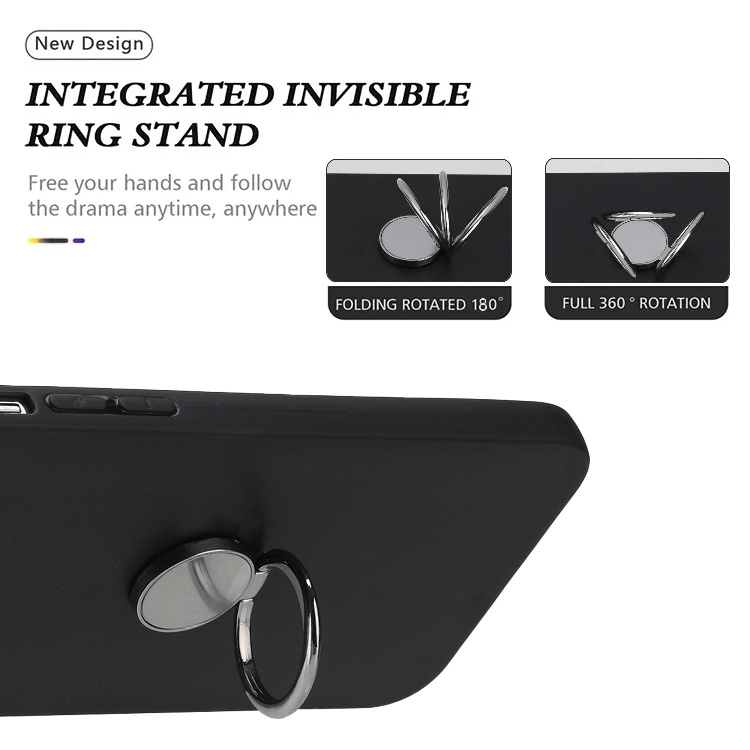 For Samsung Galaxy A57 5G Case Ring Kickstand Soft TPU Matte Phone Cover - Black