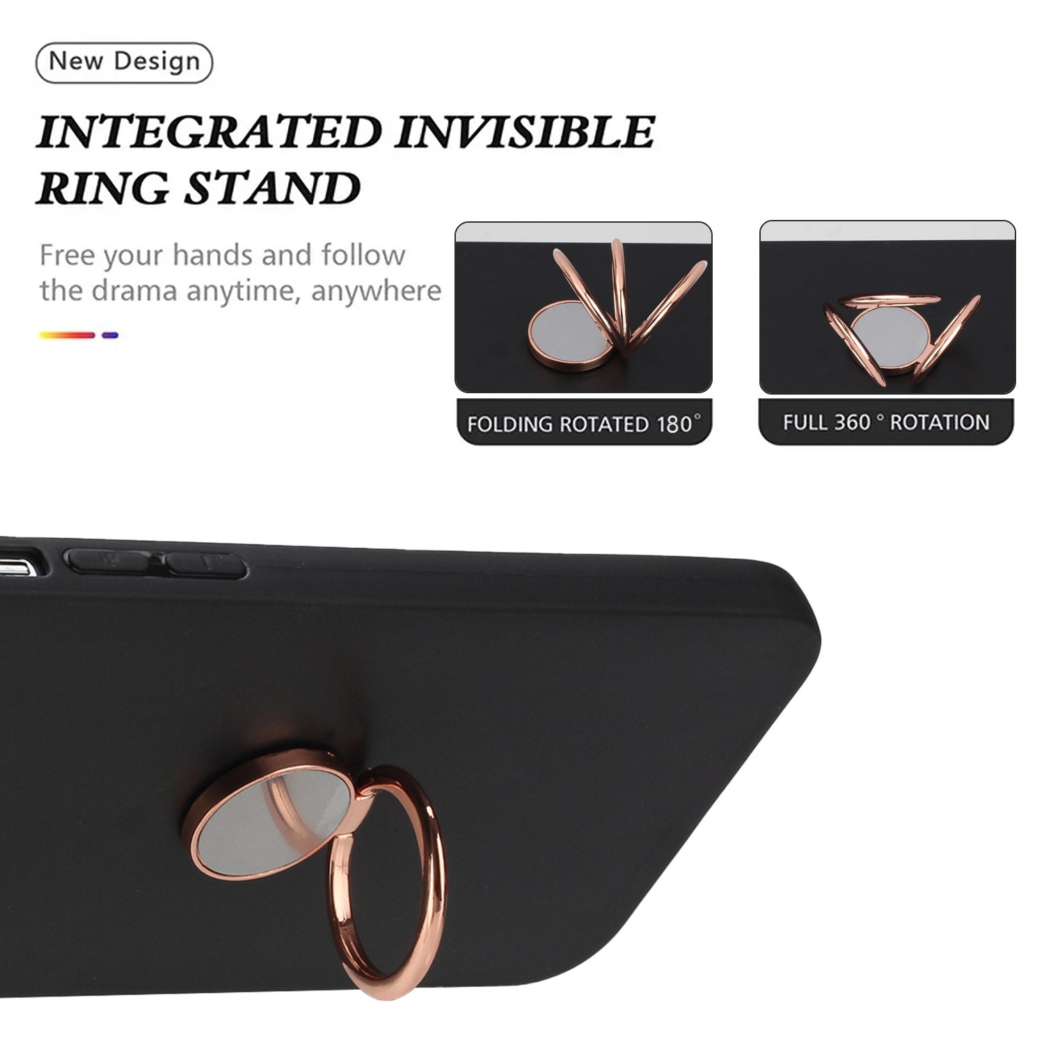 For Samsung Galaxy A57 5G Case Ring Kickstand Soft TPU Matte Phone Cover - Rose Gold