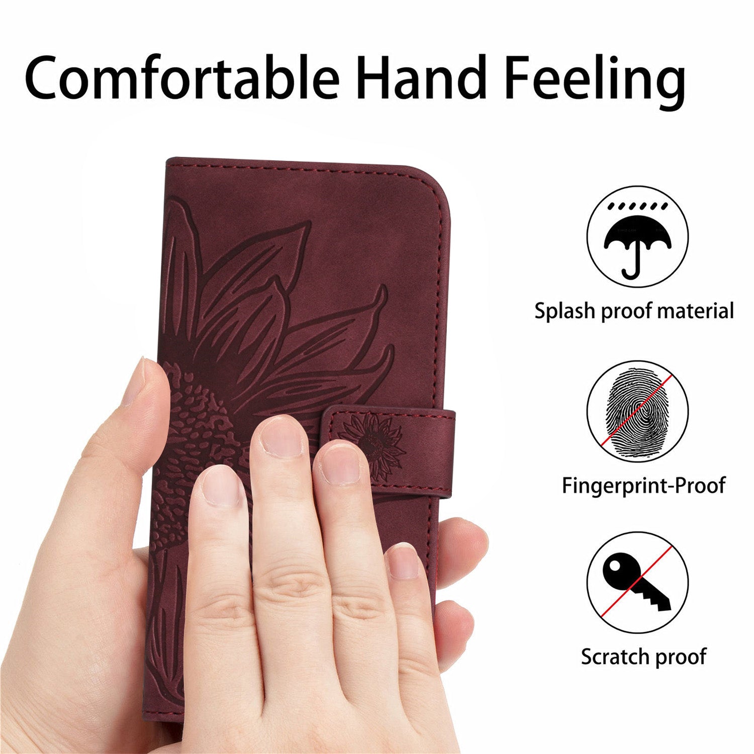 For Xiaomi Redmi Note 15 Pro 4G (Global) Case Sunflower Imprint Leather Wallet Phone Cover with Wrist Strap - Wine Red