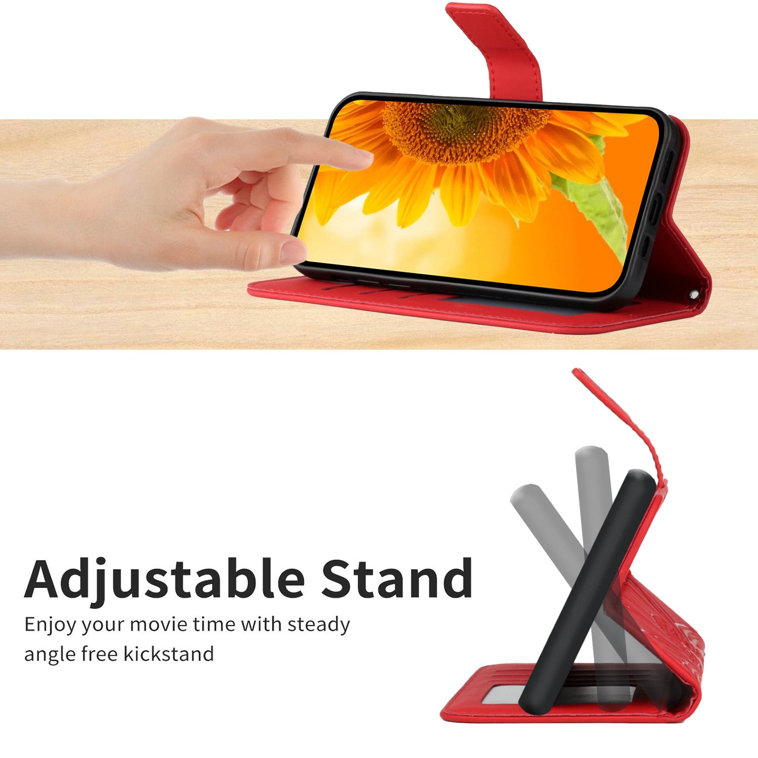 For Xiaomi Redmi Note 15 Pro 4G (Global) Case Sunflower Imprint Leather Wallet Phone Cover with Wrist Strap - Red
