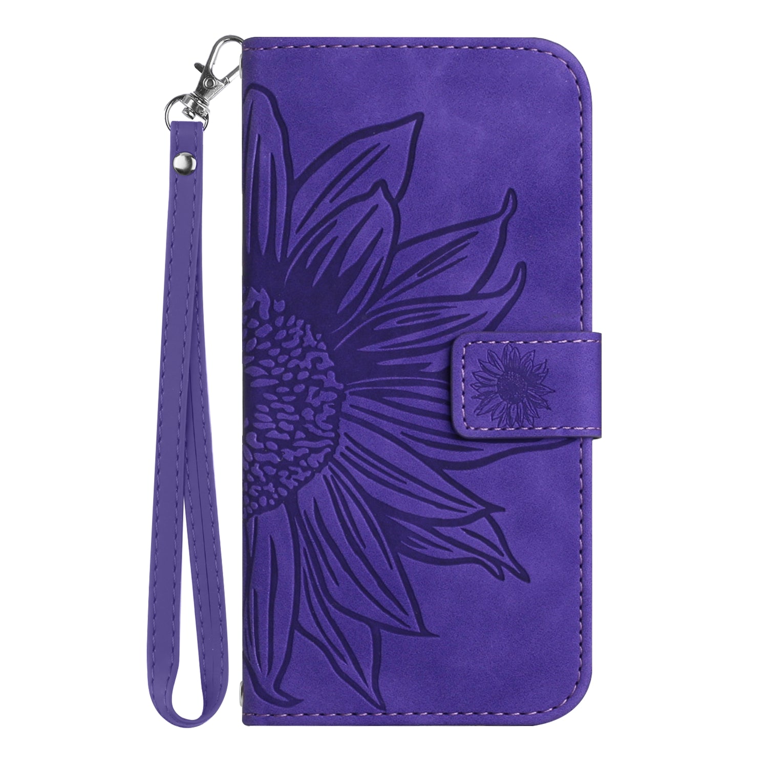 For Xiaomi Redmi Note 15 Pro 4G (Global) Case Sunflower Imprint Leather Wallet Phone Cover with Wrist Strap - Dark Purple