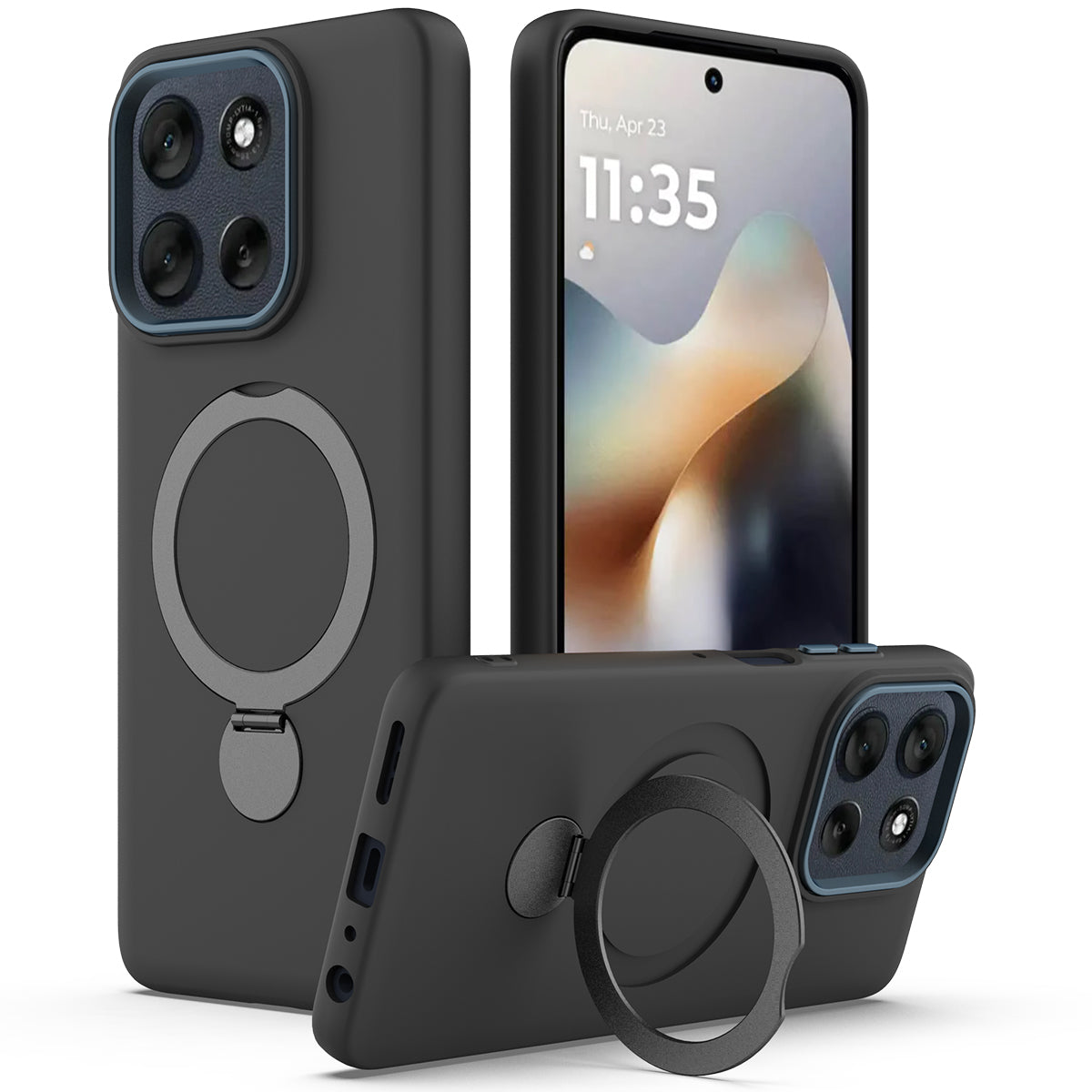 For Motorola Moto G100 Pro 5G / Moto G86 5G Magnetic Case Rotating Ring Kickstand TPU + PC Back Cover - Black
