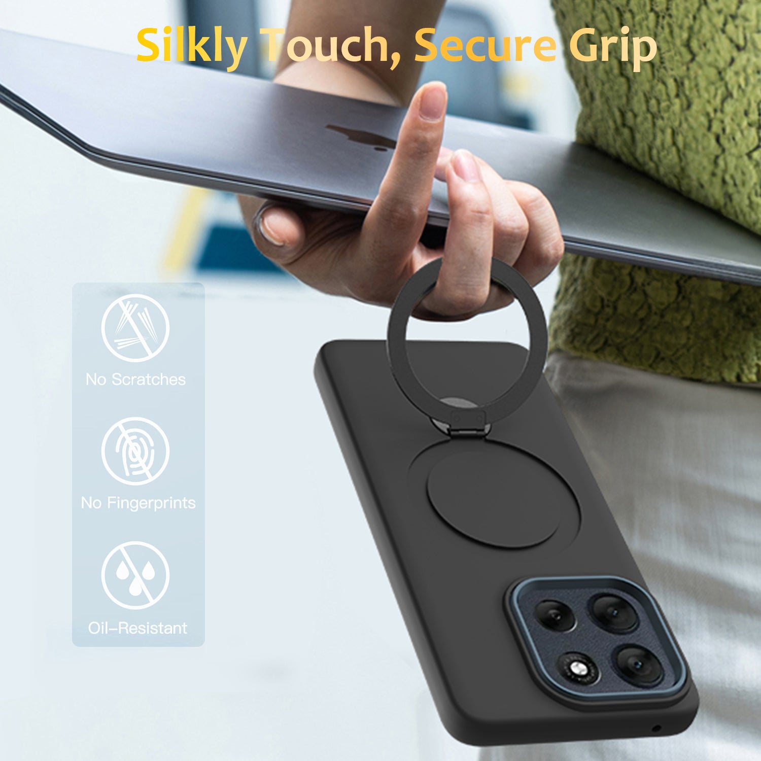 For Motorola Moto G100 Pro 5G / Moto G86 5G Magnetic Case Rotating Ring Kickstand TPU + PC Back Cover - Black