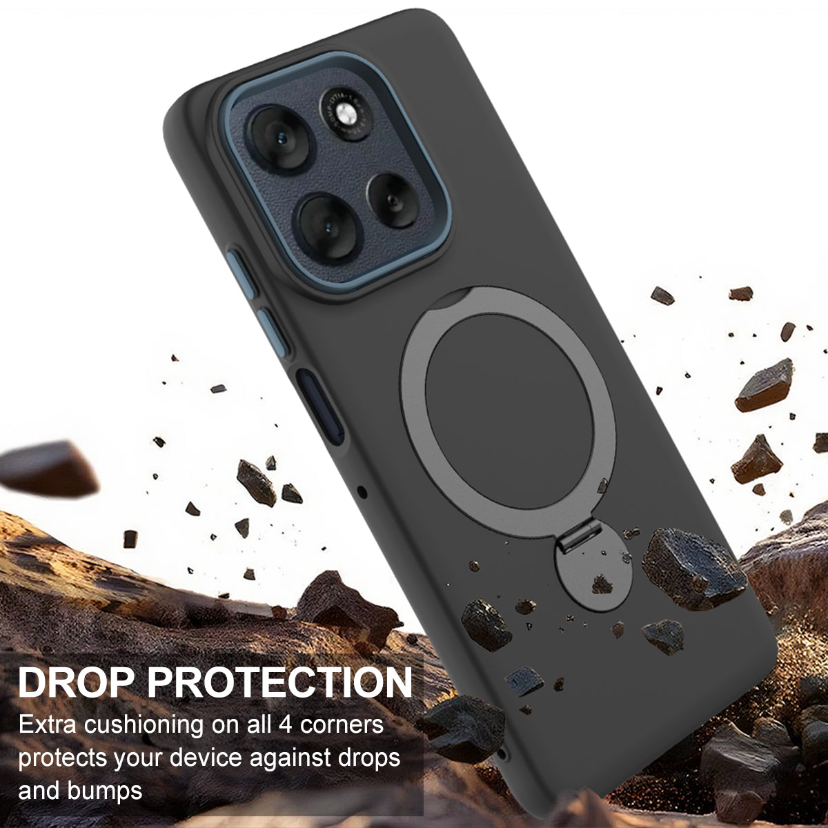 For Motorola Moto G100 Pro 5G / Moto G86 5G Magnetic Case Rotating Ring Kickstand TPU + PC Back Cover - Black