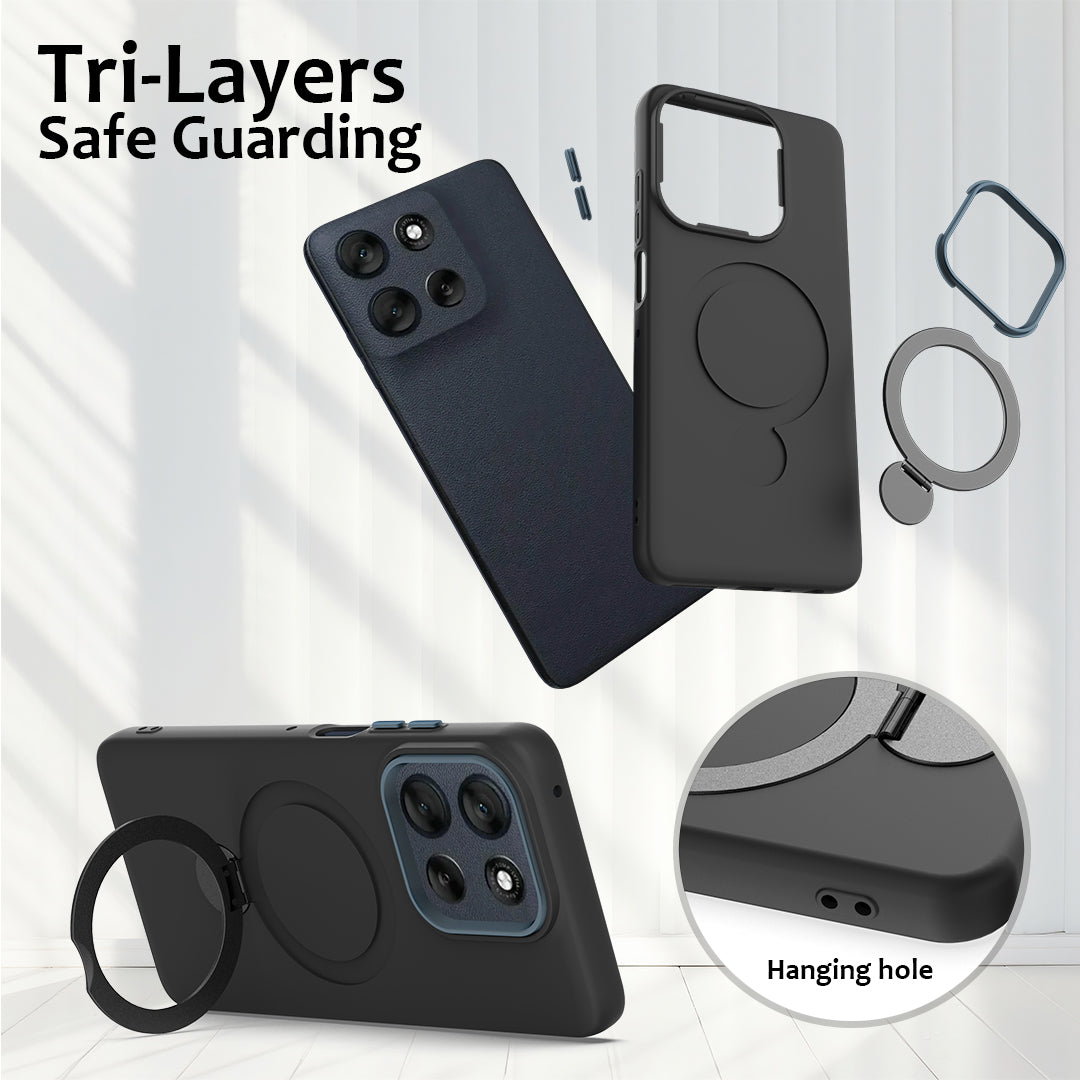 For Motorola Moto G100 Pro 5G / Moto G86 5G Magnetic Case Rotating Ring Kickstand TPU + PC Back Cover - Black