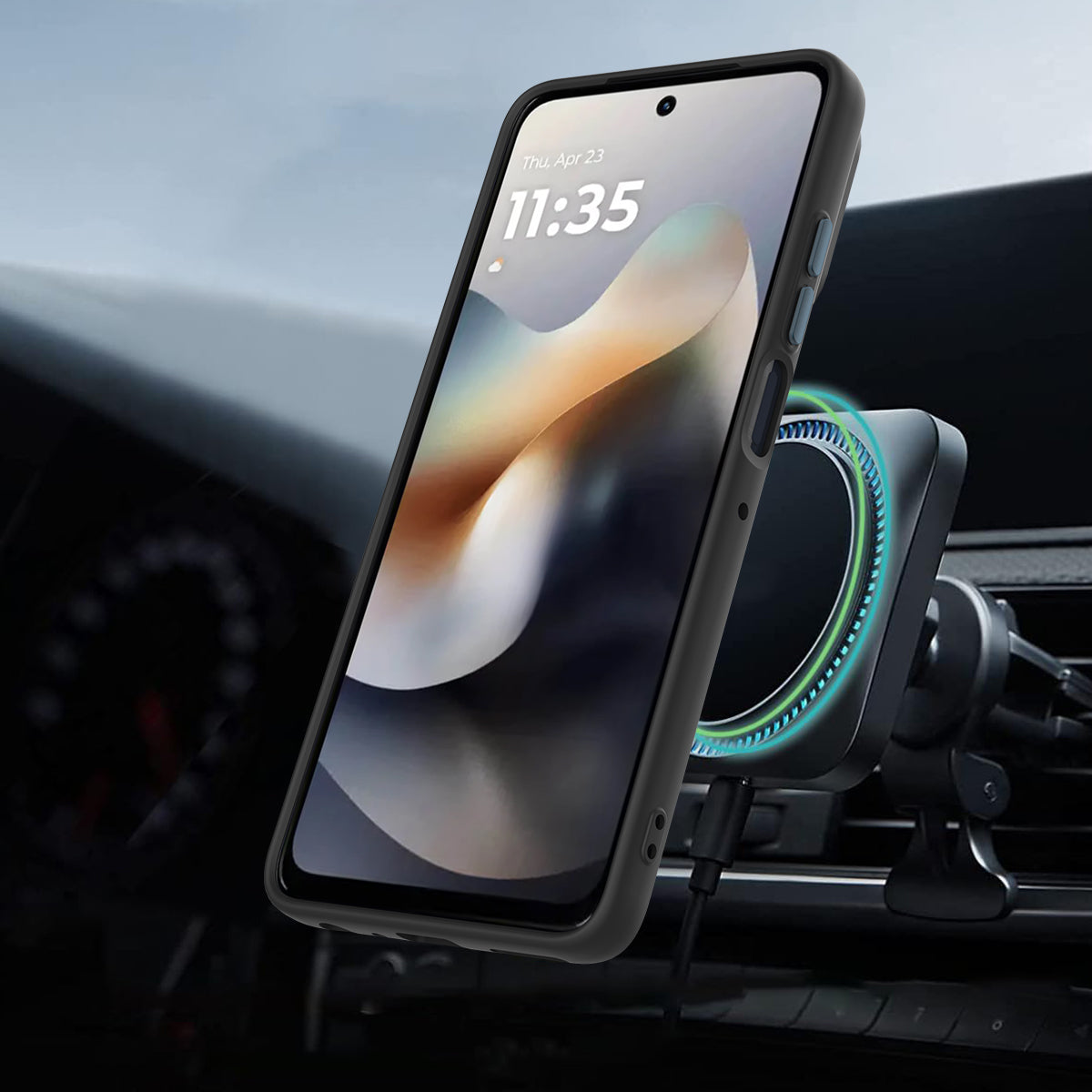 For Motorola Moto G100 Pro 5G / Moto G86 5G Magnetic Case Rotating Ring Kickstand TPU + PC Back Cover - Black