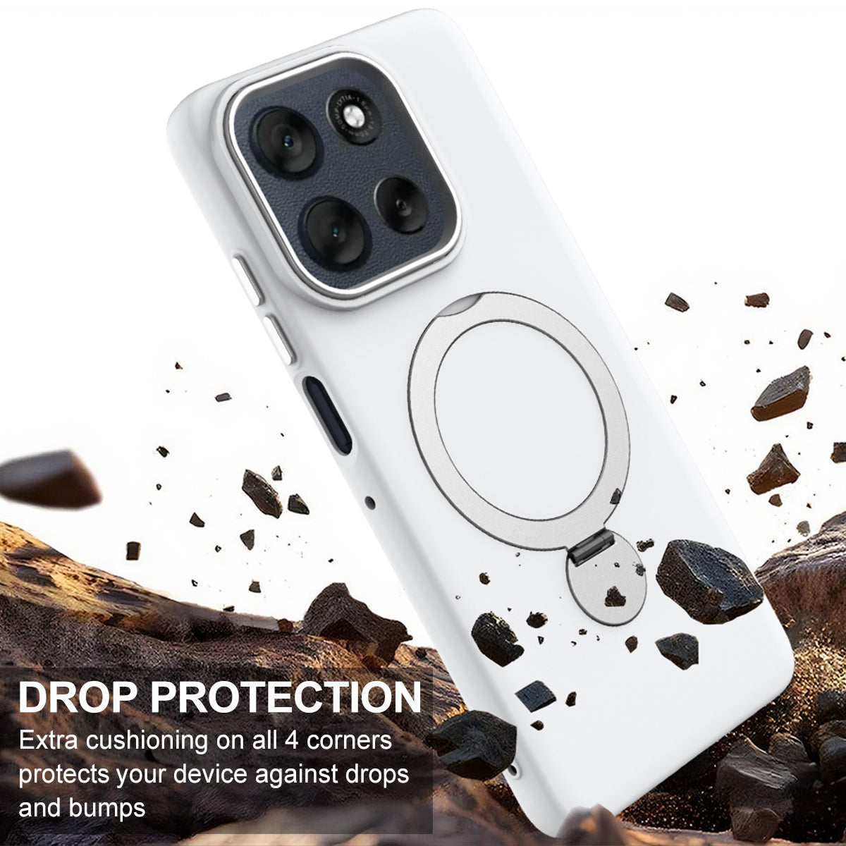 For Motorola Moto G100 Pro 5G / Moto G86 5G Magnetic Case Rotating Ring Kickstand TPU + PC Back Cover - White