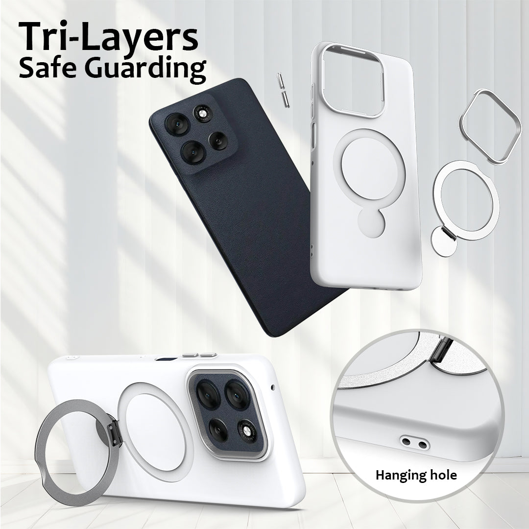For Motorola Moto G100 Pro 5G / Moto G86 5G Magnetic Case Rotating Ring Kickstand TPU + PC Back Cover - White