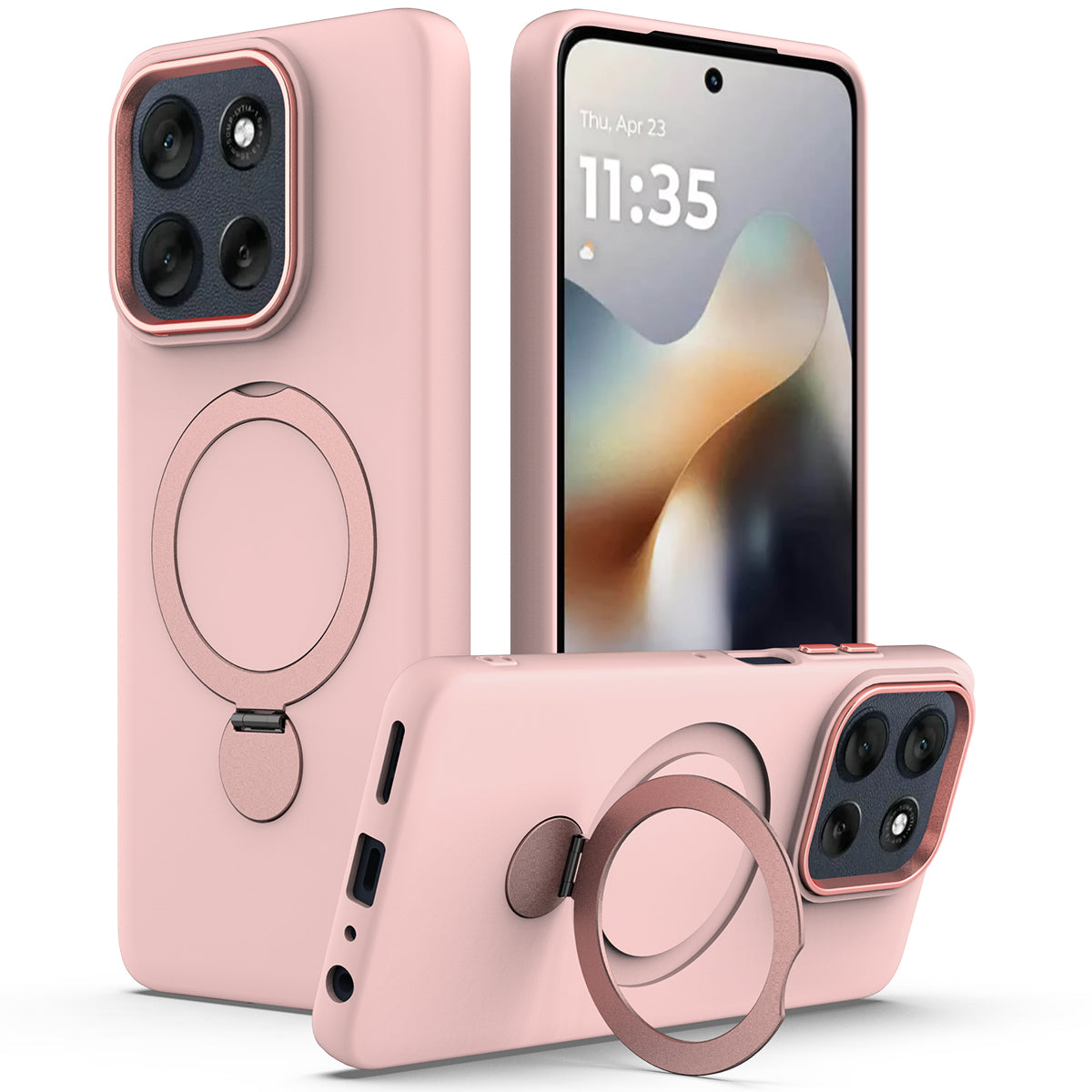 For Motorola Moto G100 Pro 5G / Moto G86 5G Magnetic Case Rotating Ring Kickstand TPU + PC Back Cover - Pink