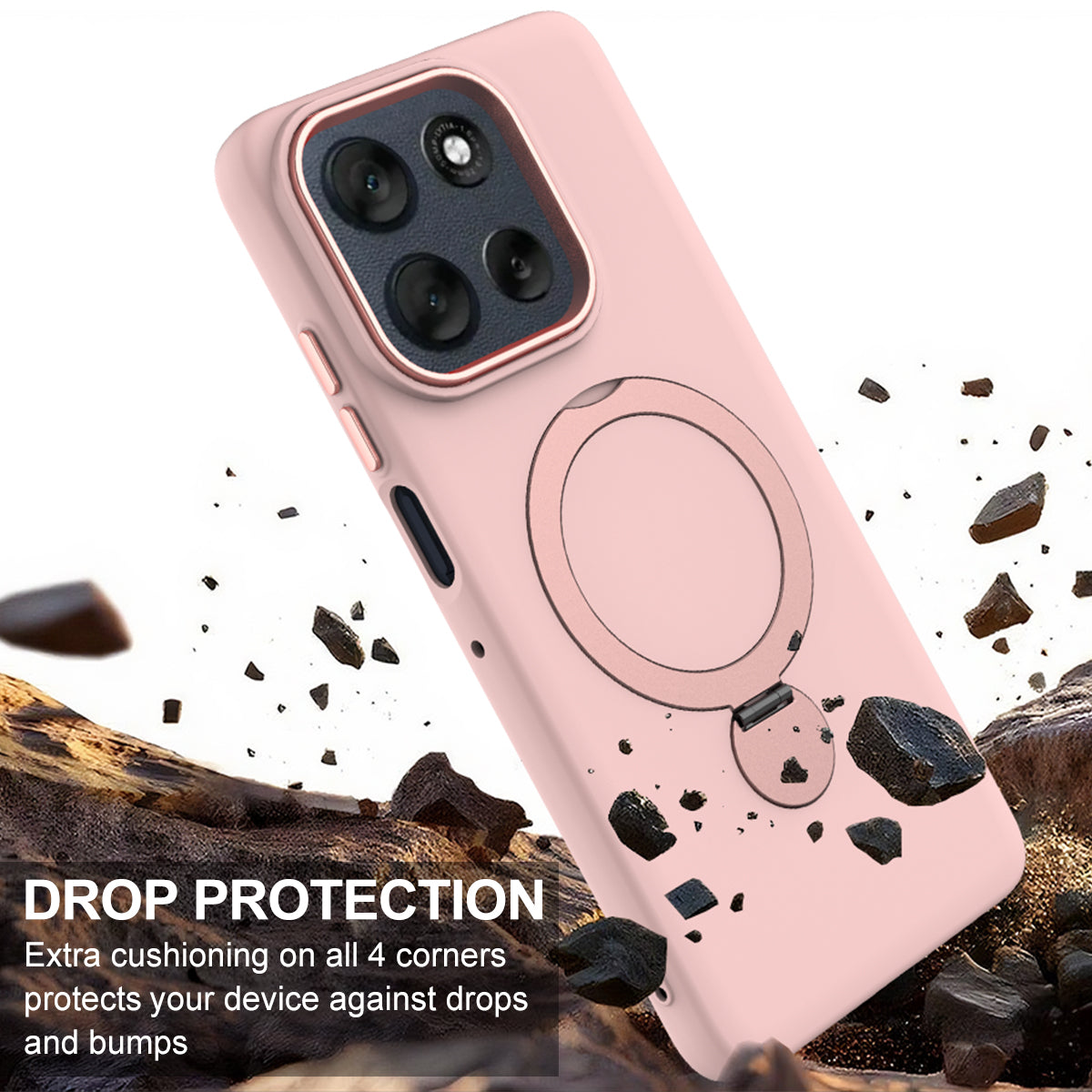 For Motorola Moto G100 Pro 5G / Moto G86 5G Magnetic Case Rotating Ring Kickstand TPU + PC Back Cover - Pink