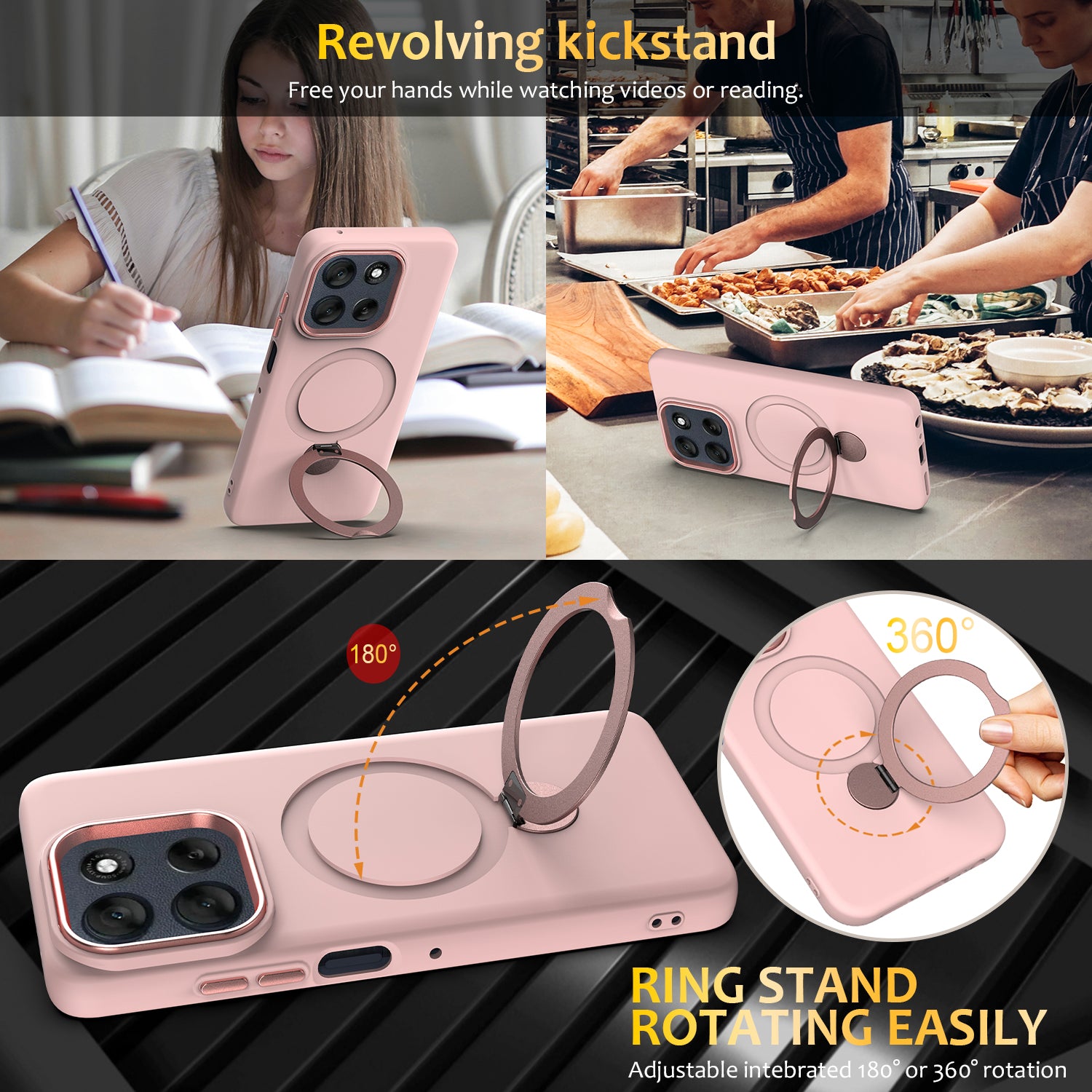 For Motorola Moto G100 Pro 5G / Moto G86 5G Magnetic Case Rotating Ring Kickstand TPU + PC Back Cover - Pink