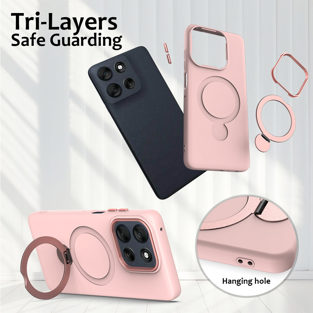 For Motorola Moto G100 Pro 5G / Moto G86 5G Magnetic Case Rotating Ring Kickstand TPU + PC Back Cover - Pink