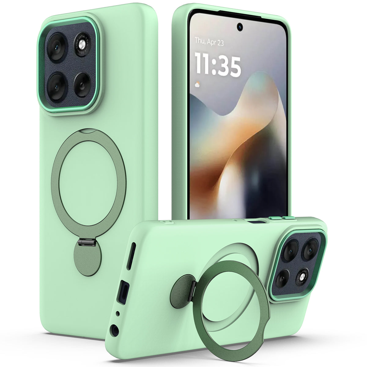 For Motorola Moto G100 Pro 5G / Moto G86 5G Magnetic Case Rotating Ring Kickstand TPU + PC Back Cover - Green