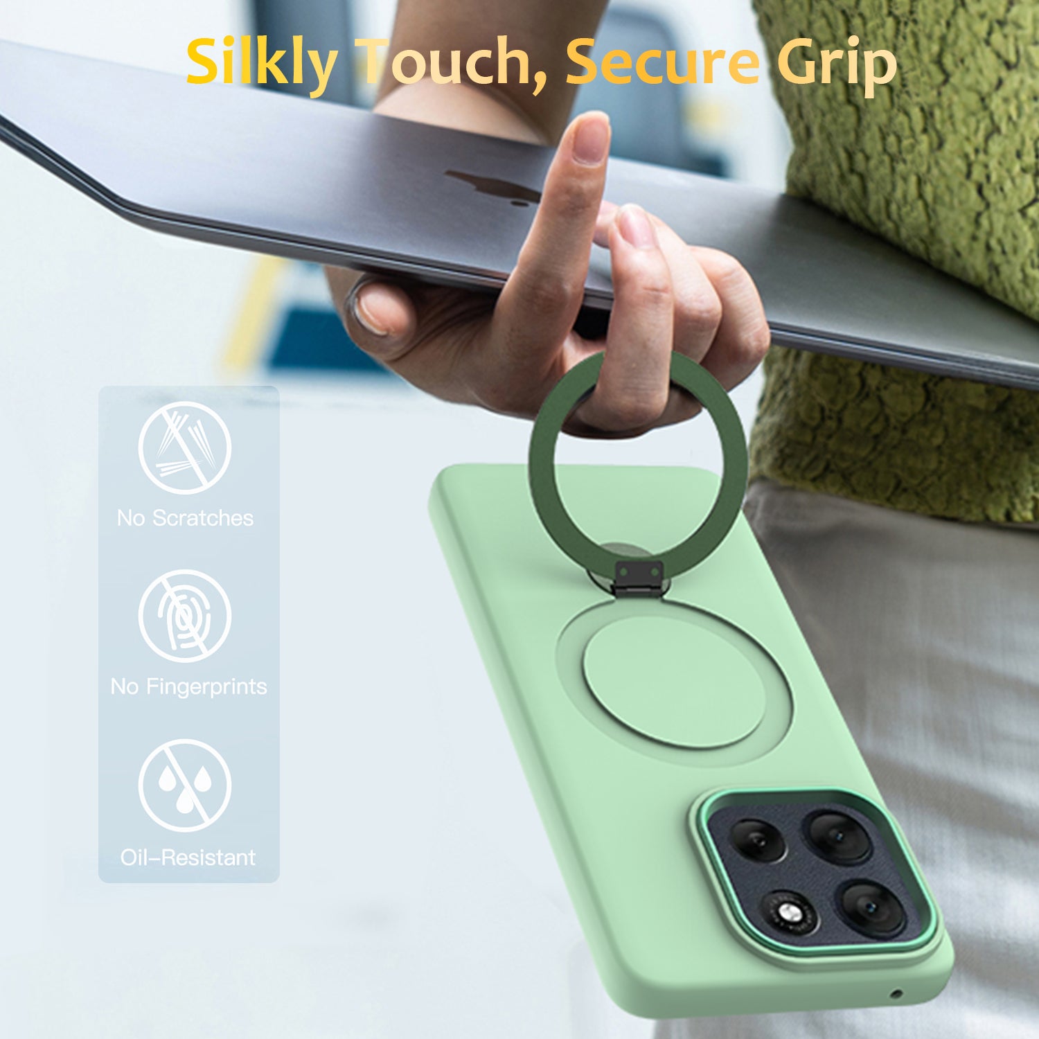 For Motorola Moto G100 Pro 5G / Moto G86 5G Magnetic Case Rotating Ring Kickstand TPU + PC Back Cover - Green
