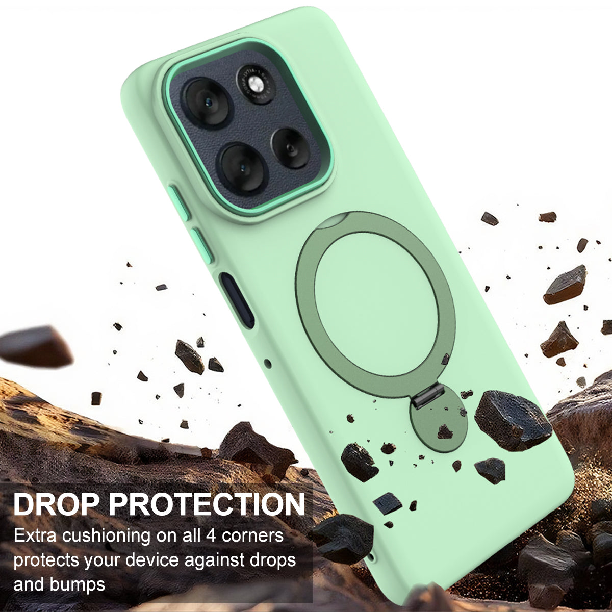 For Motorola Moto G100 Pro 5G / Moto G86 5G Magnetic Case Rotating Ring Kickstand TPU + PC Back Cover - Green