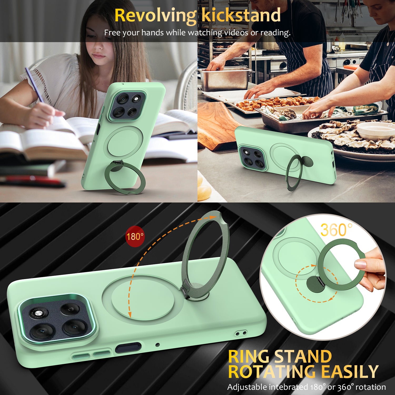 For Motorola Moto G100 Pro 5G / Moto G86 5G Magnetic Case Rotating Ring Kickstand TPU + PC Back Cover - Green
