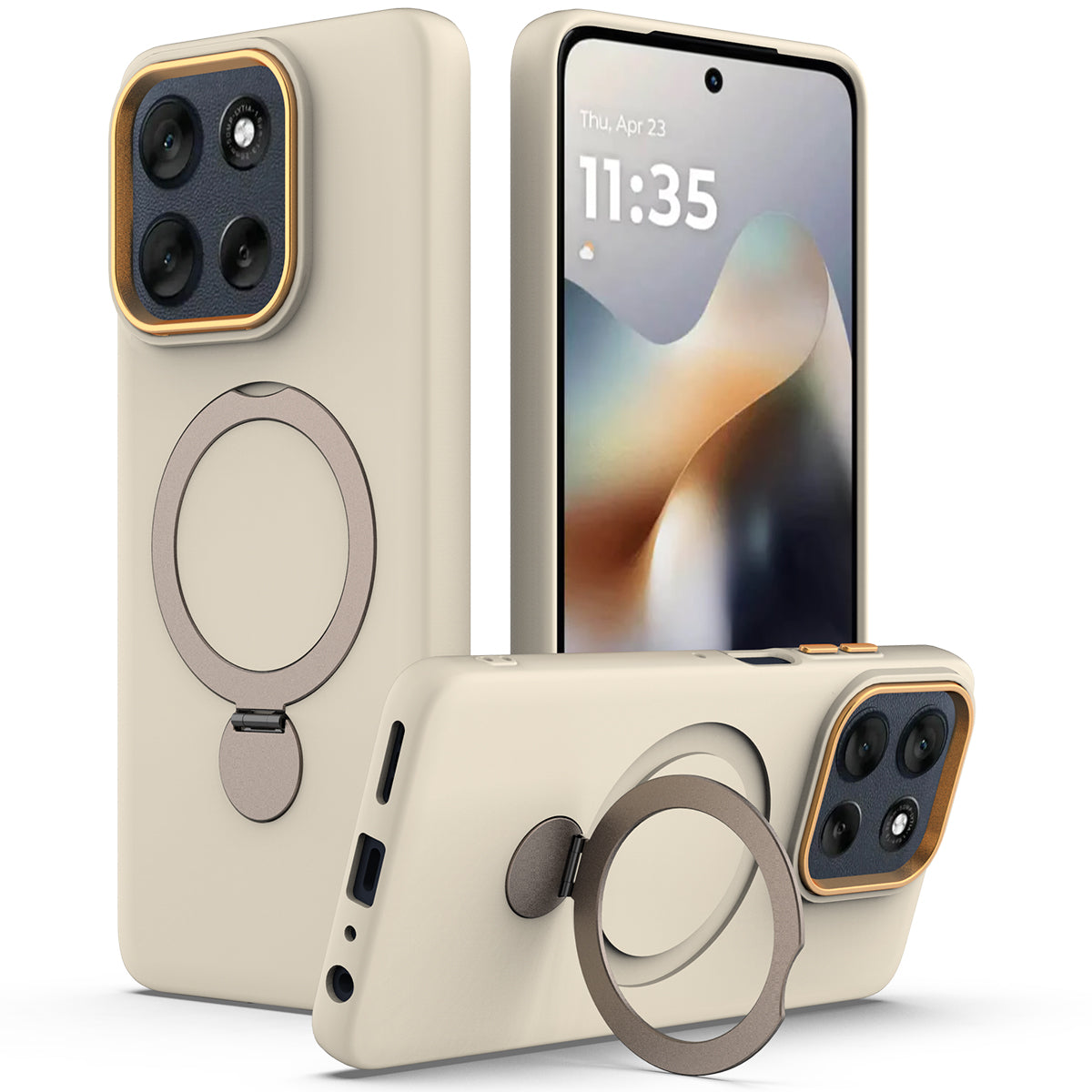 For Motorola Moto G100 Pro 5G / Moto G86 5G Magnetic Case Rotating Ring Kickstand TPU + PC Back Cover - Apricot