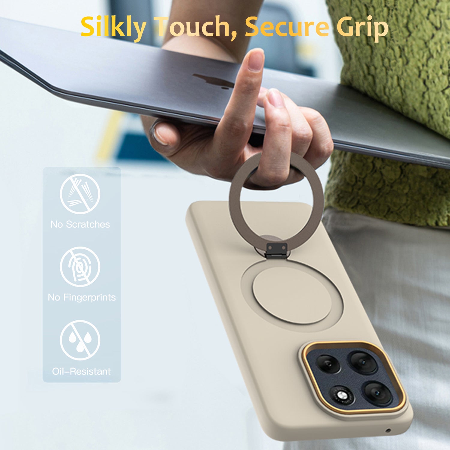 For Motorola Moto G100 Pro 5G / Moto G86 5G Magnetic Case Rotating Ring Kickstand TPU + PC Back Cover - Apricot