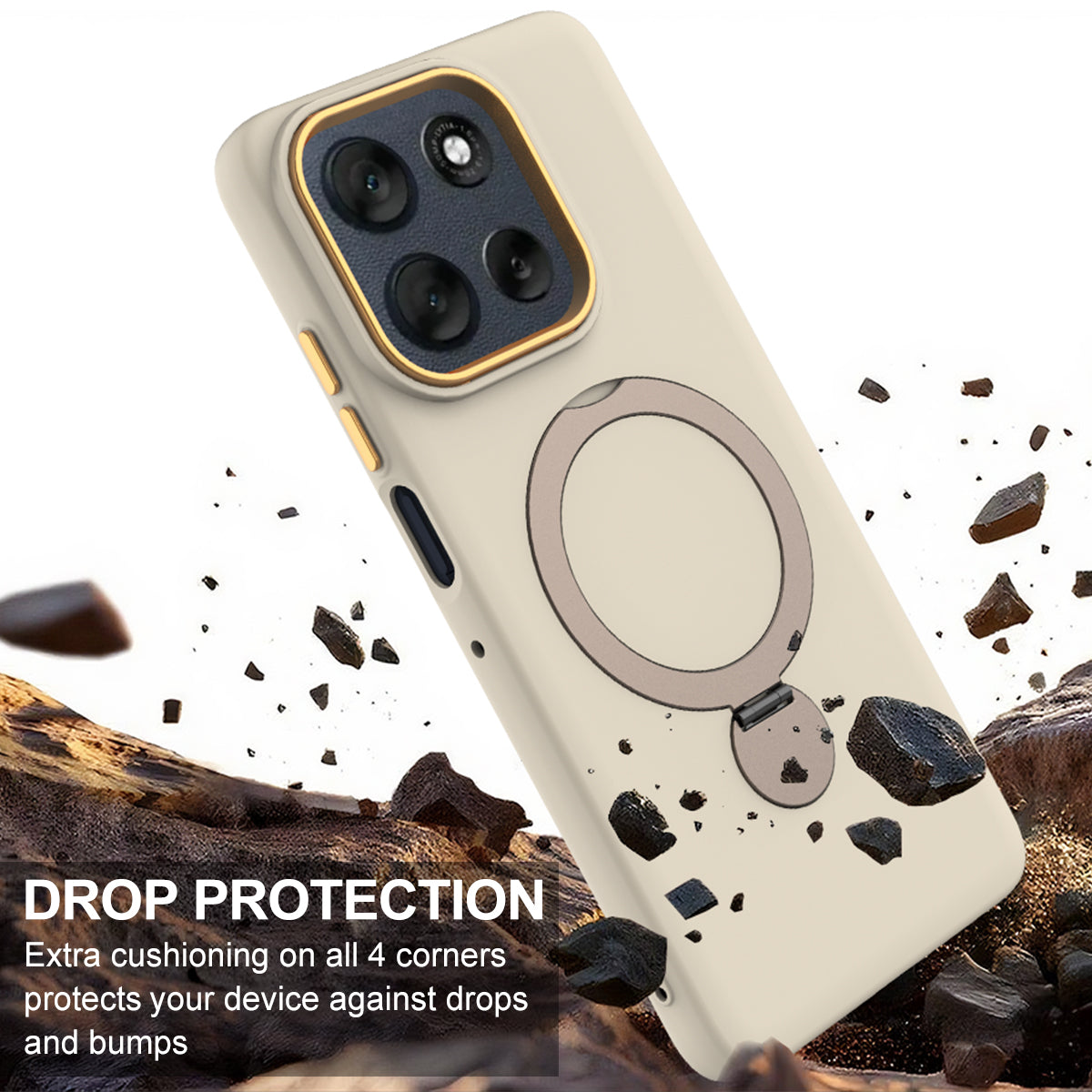 For Motorola Moto G100 Pro 5G / Moto G86 5G Magnetic Case Rotating Ring Kickstand TPU + PC Back Cover - Apricot