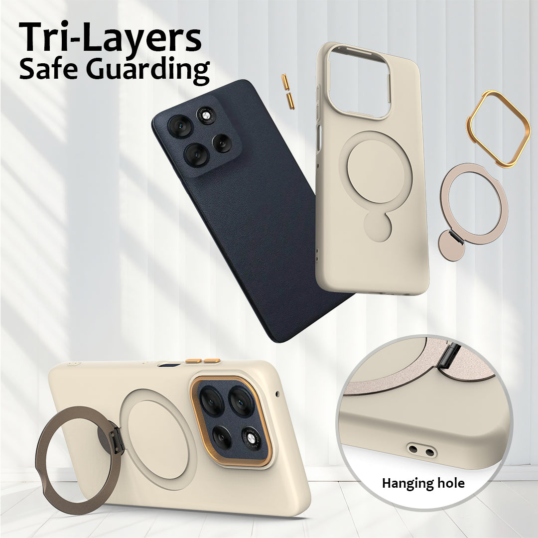 For Motorola Moto G100 Pro 5G / Moto G86 5G Magnetic Case Rotating Ring Kickstand TPU + PC Back Cover - Apricot