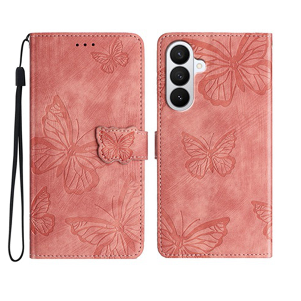For Samsung Galaxy A57 5G Case Butterfly Design Flip Wallet Leather Phone Cover Skin-Touch - Pink