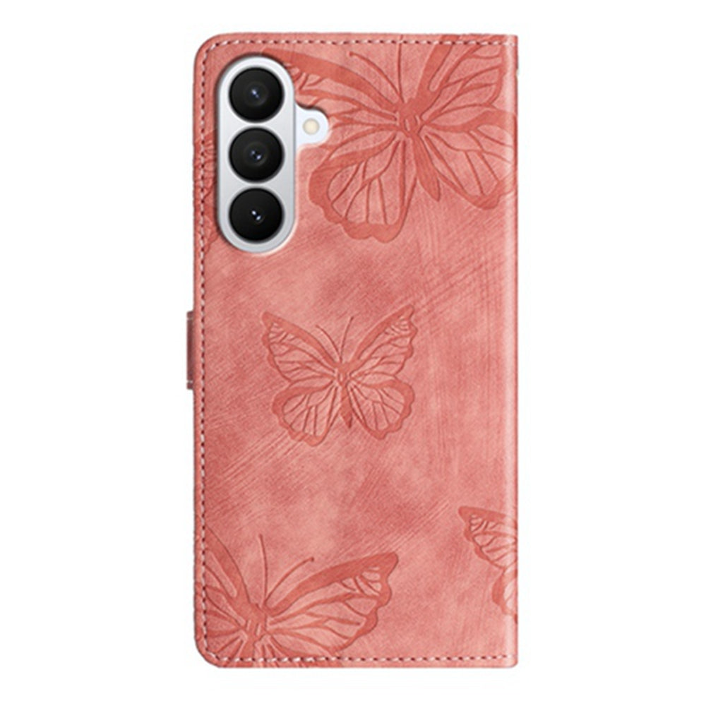 For Samsung Galaxy A57 5G Case Butterfly Design Flip Wallet Leather Phone Cover Skin-Touch - Pink